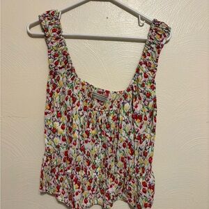 Urban Outfitters Red and White Ruffled Smocked Tank Top